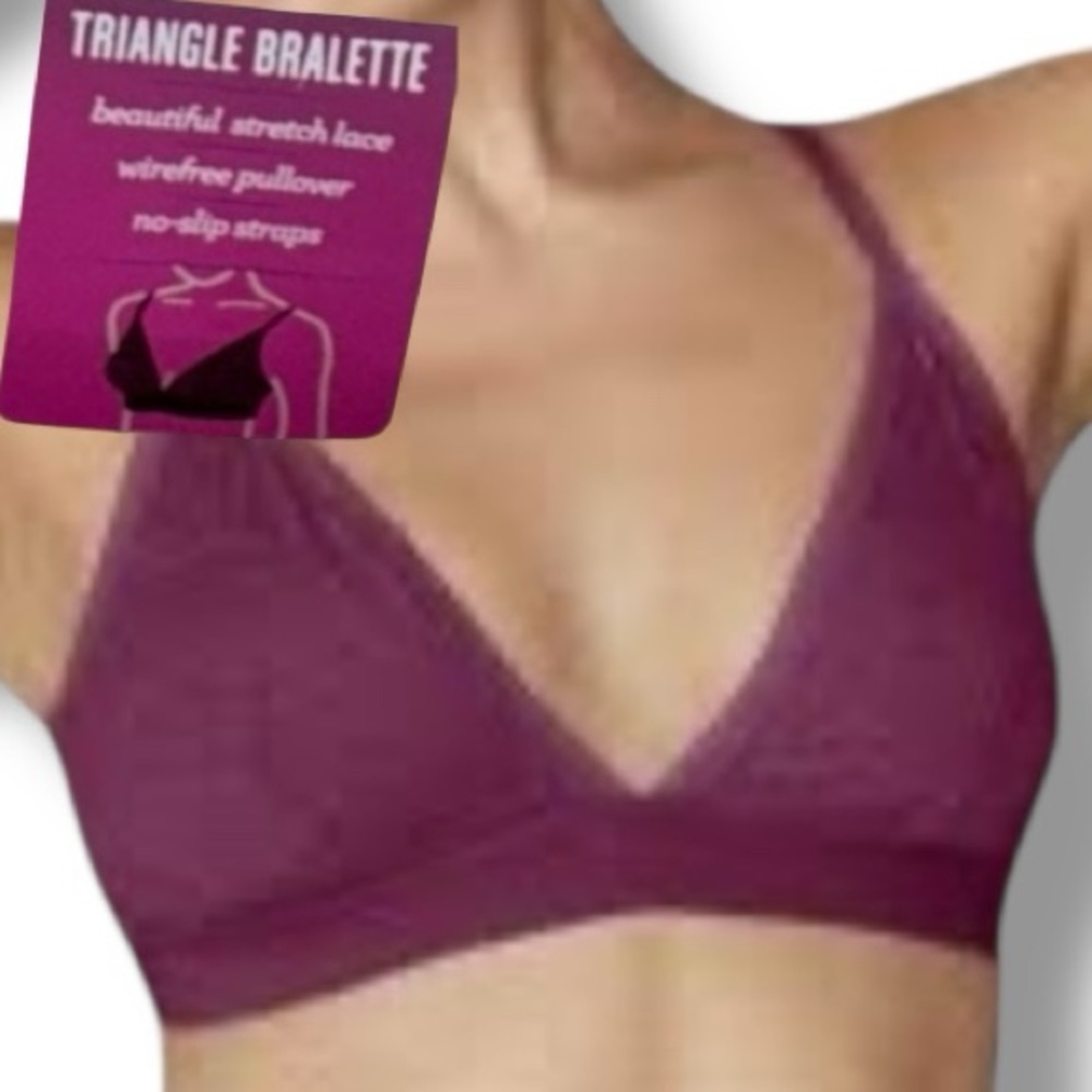 Maidenform Bralette NWT Magenta Triangle Stretch Lace Wirefree Pullover Size XL🍭 - Picture 3 of 16